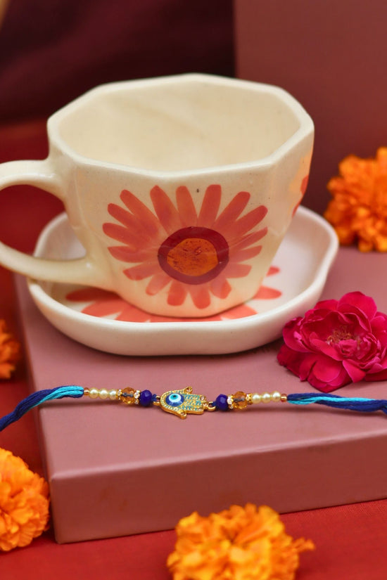 Lead free Flower Mug & Dessert Plate Rakhi Gift Box