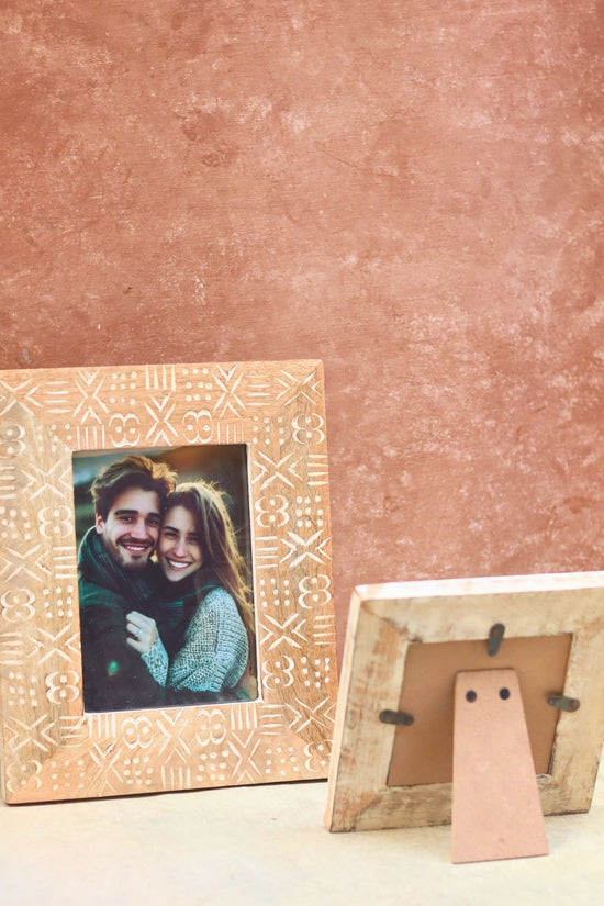 Set of 2 - Carved Floral Square & Aesthetic Carved wooden Frame Combo handmade in India