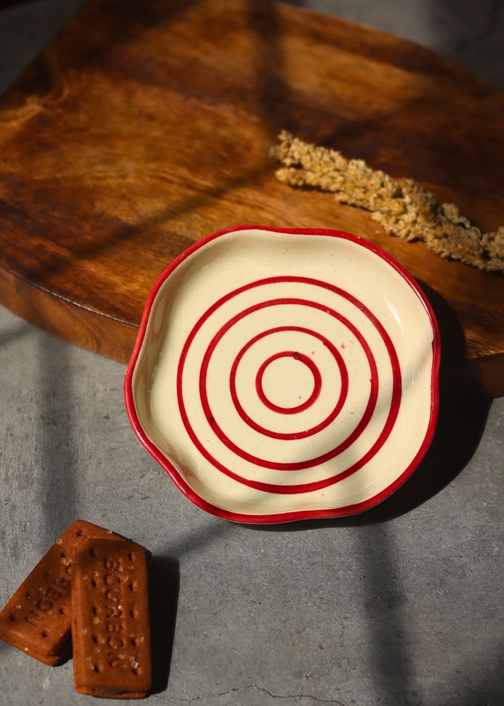 Red Lined Handmade Dessert Plate made by ceramic
