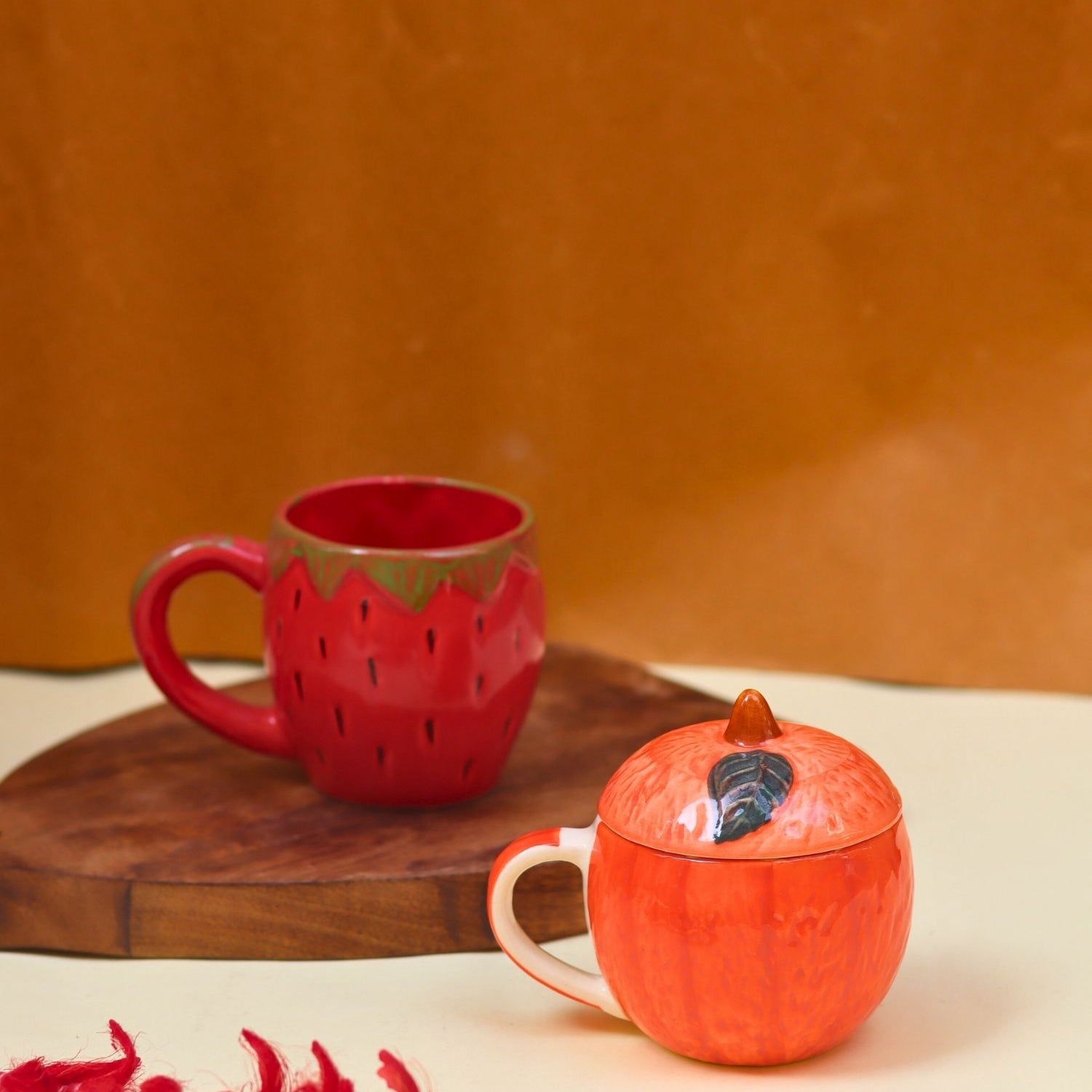 Set of 2 - Orange Mug with Lid & OG Strawberry mug & Orange Mug combo made by ceramic