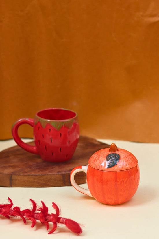 Set of 2 - Orange Mug with Lid & OG Strawberry mug & Orange Mug combo made by ceramic