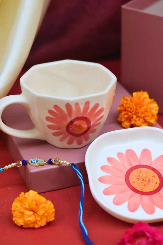 Flower Mug & Dessert Plate Rakhi Gift Box