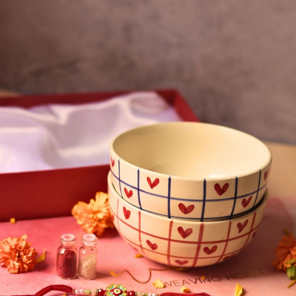 heart bowl rakhi gift box made by ceramic 