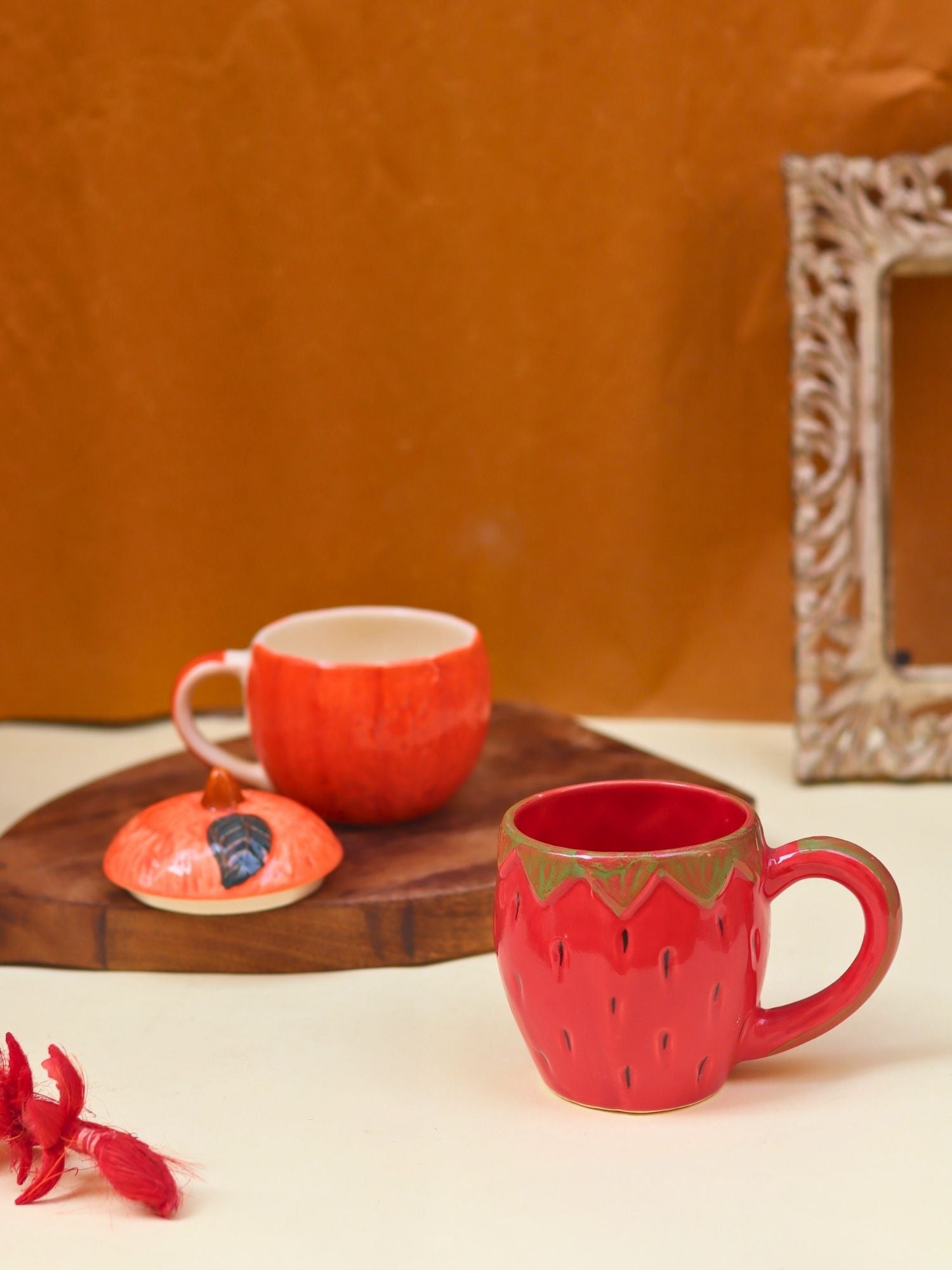 Set of 2 - Orange Mug with Lid & OG Strawberry mug & Orange Mug combo with premium quality material