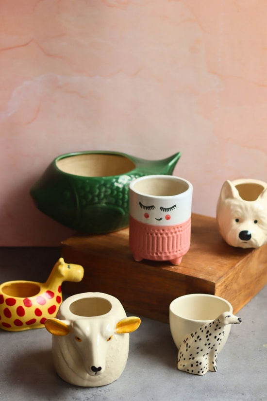Set of 6 Pinteresty Animals Planters (for the price of 5) handmade in India