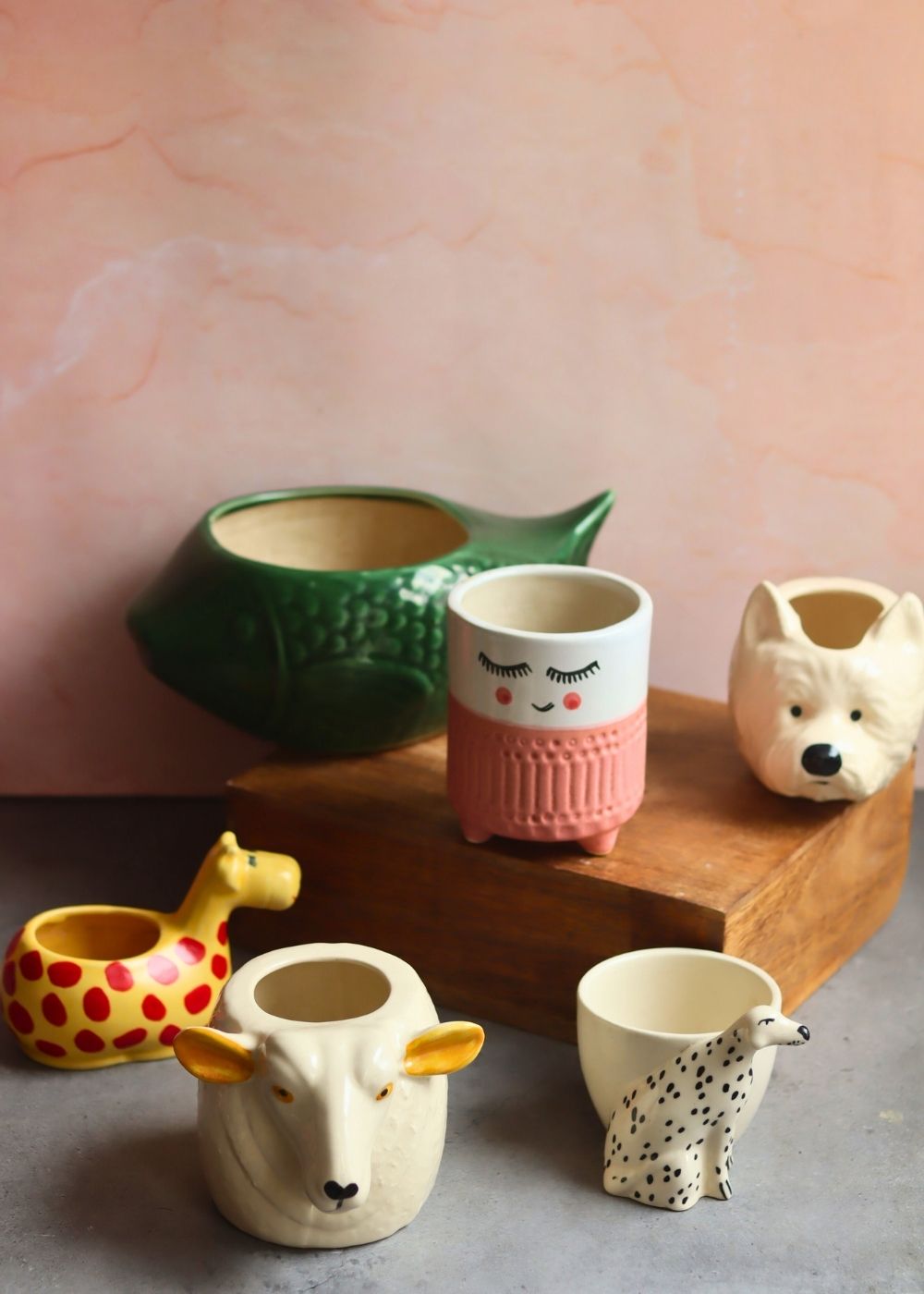 Set of 6 Pinteresty Animals Planters (for the price of 5) handmade in India