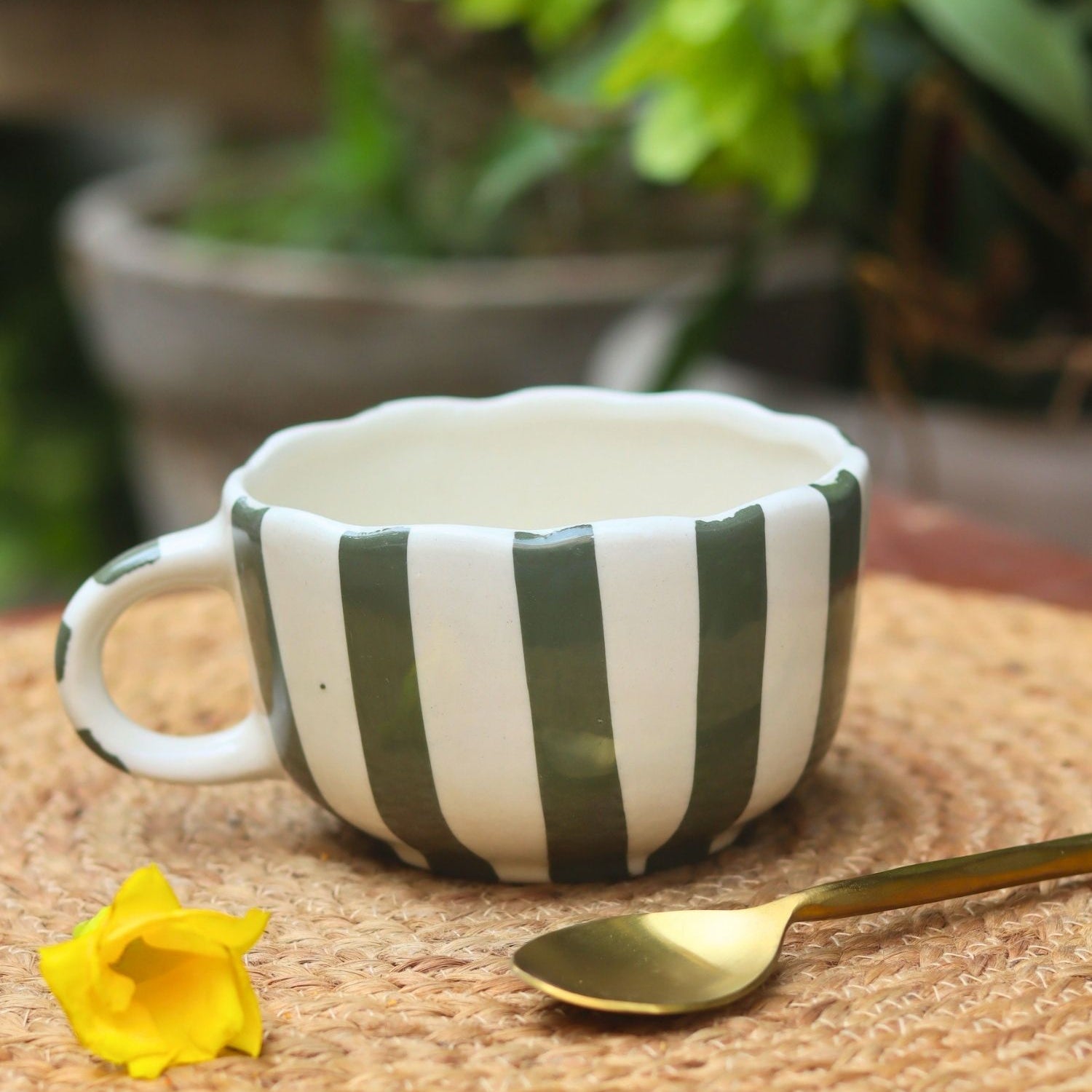 handmade Green Striped Mug