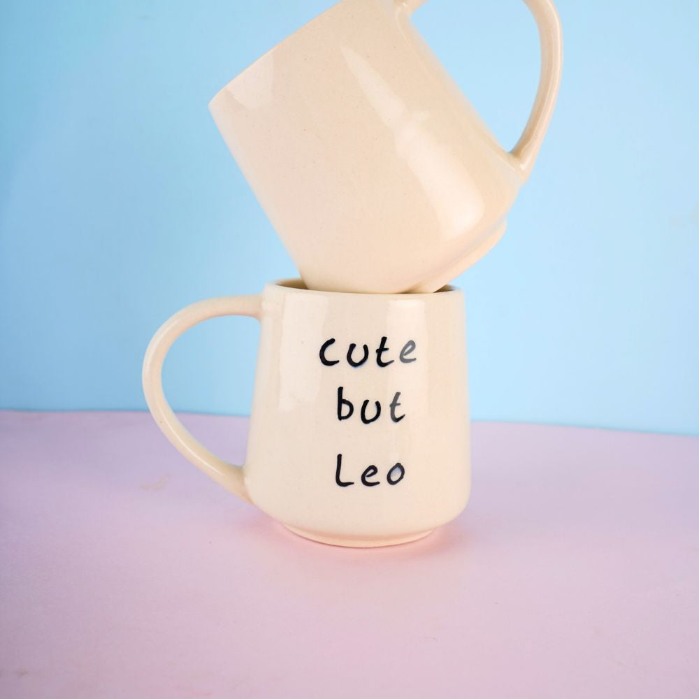 cute but leo mug handmade in india