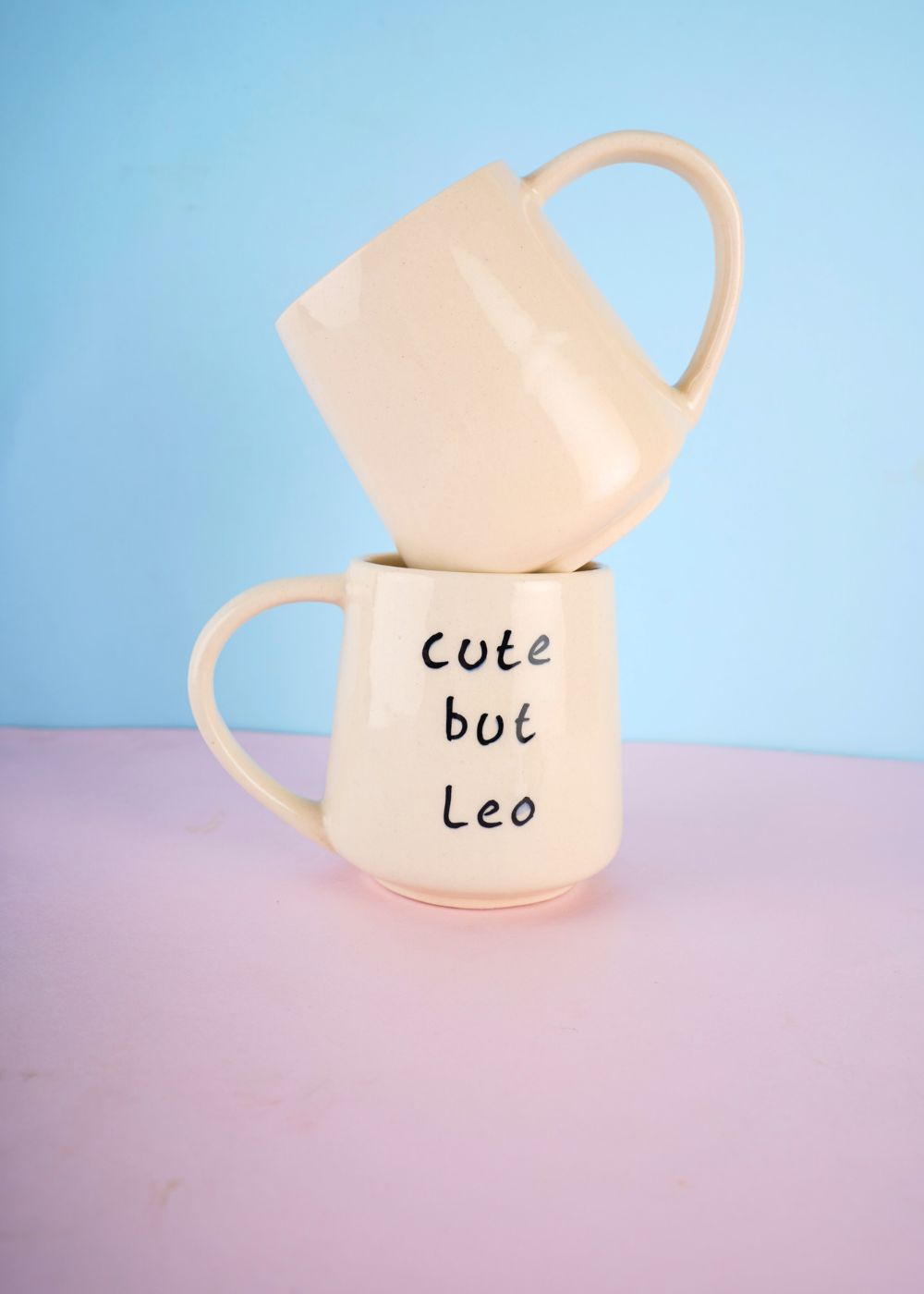 cute but leo mug handmade in india