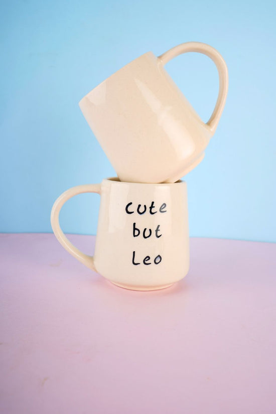 cute but leo mug handmade in india