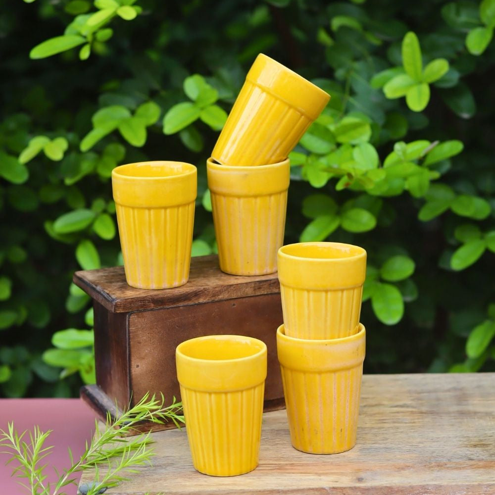Set of 6 - Yellow Kulhad made by ceramic