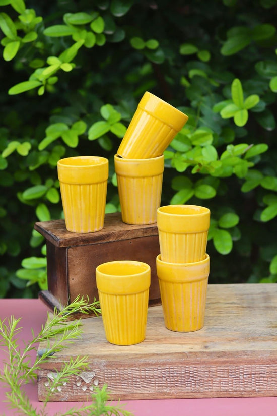Set of 6 - Yellow Kulhad made by ceramic