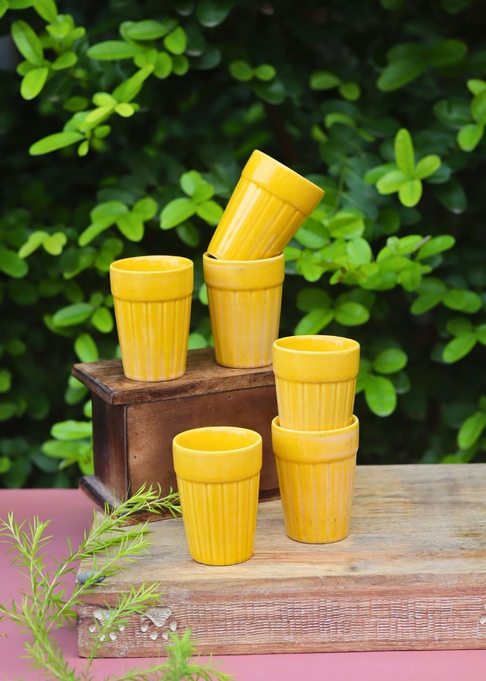 Set of 6 - Yellow Kulhad made by ceramic