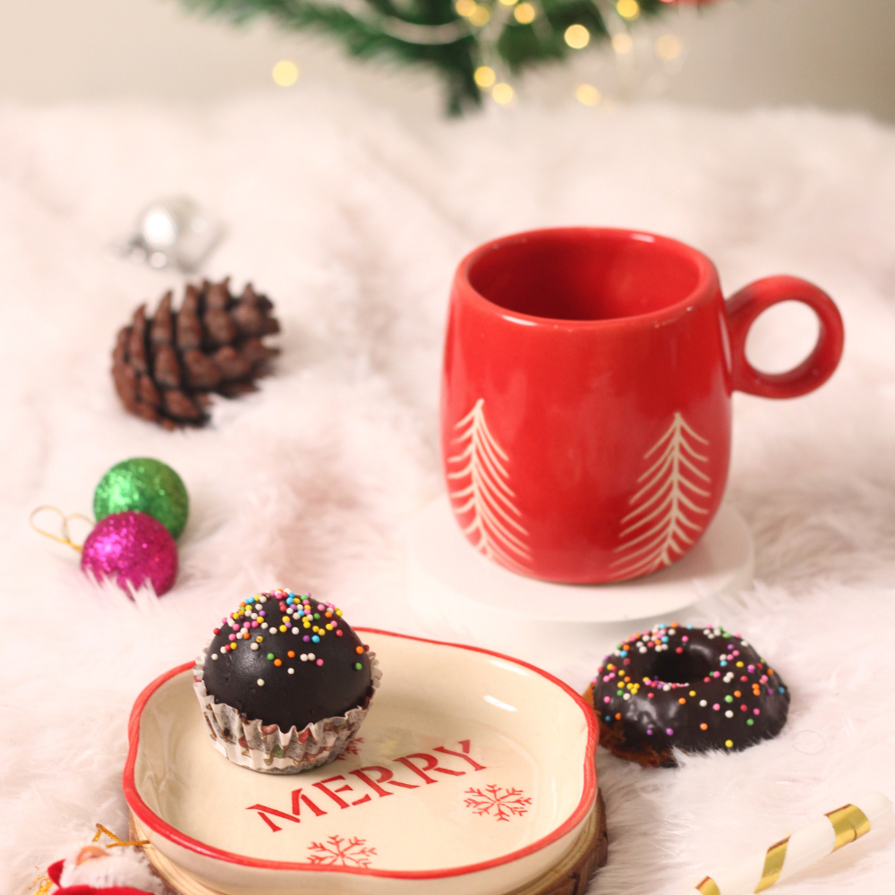 handmade merry dessert plate with beautiful christmas mug