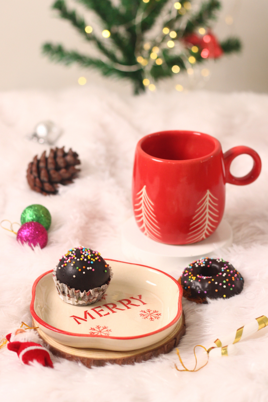 handmade merry dessert plate with beautiful christmas mug