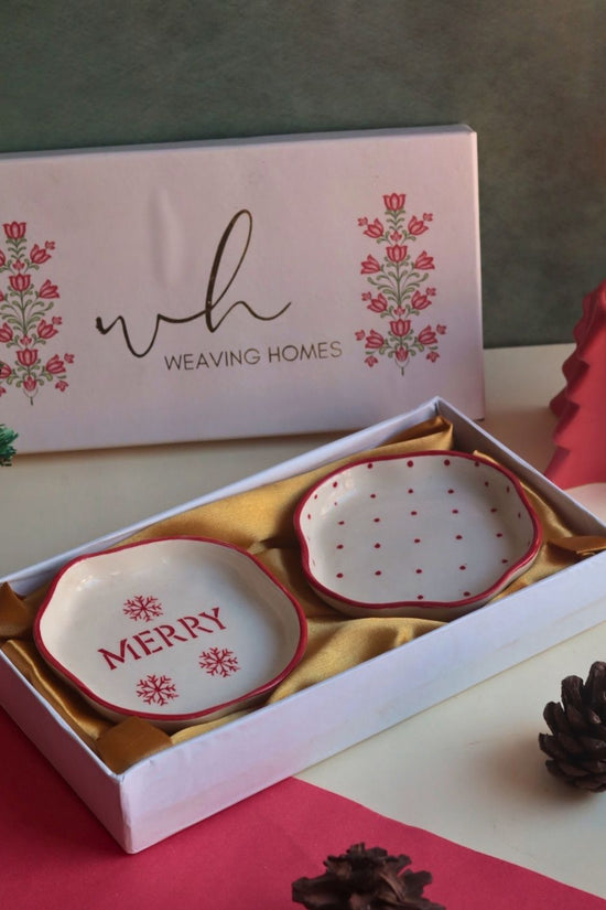 Merry & Red Polka Handmade Dessert plate in a Gift Box with premium quality material