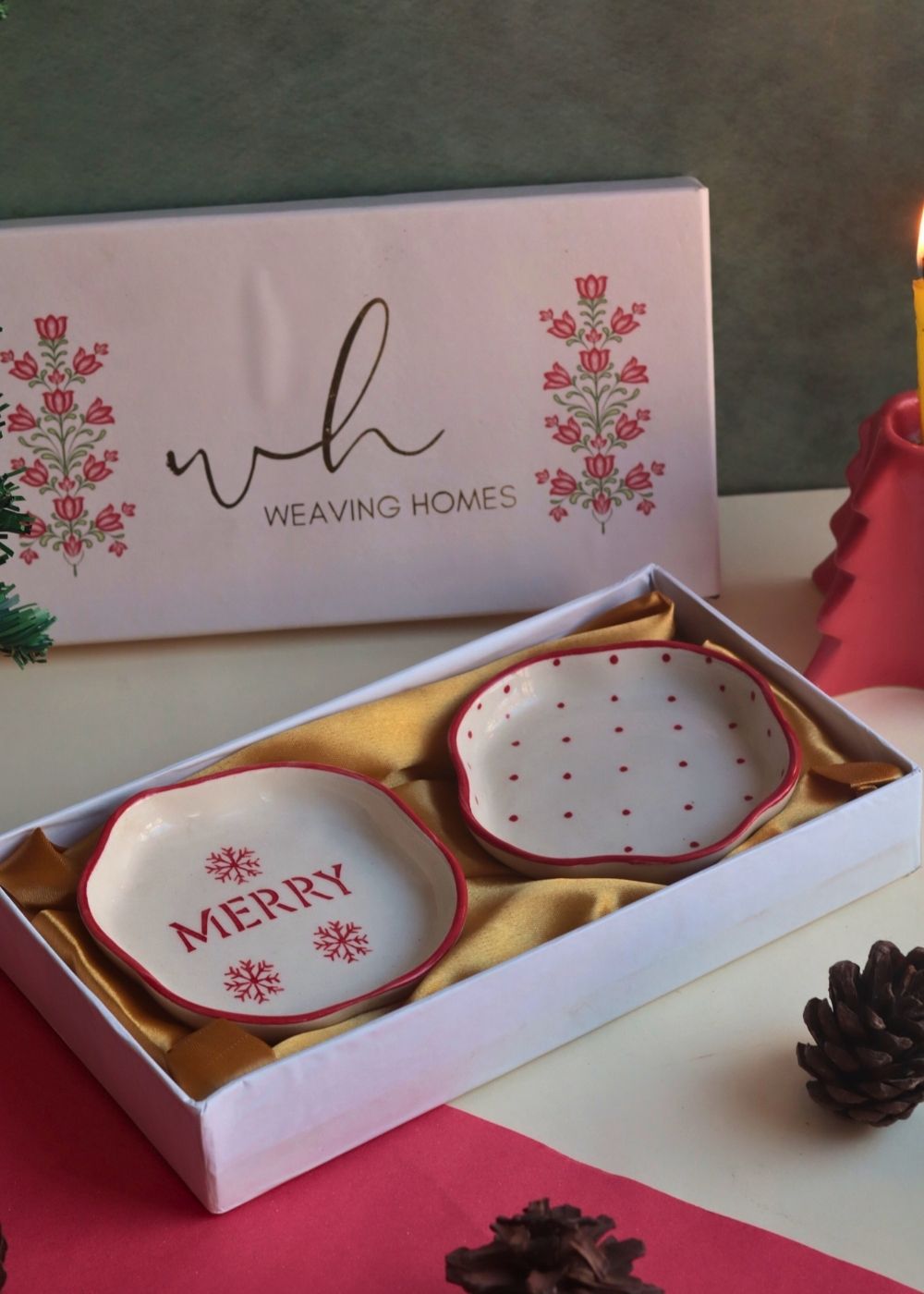 Merry & Red Polka Handmade Dessert plate in a Gift Box with premium quality material