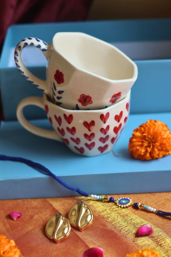 Rakhi Heart & Spring Mug gift box with Rakhi & Earrings premium quality giftings