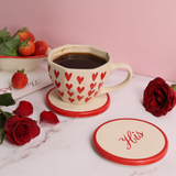 handmade heart mug & his coaster for your loved one.