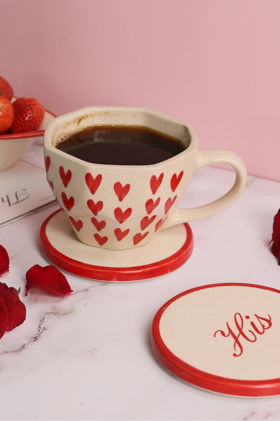 handmade heart mug & his coaster for your loved one.