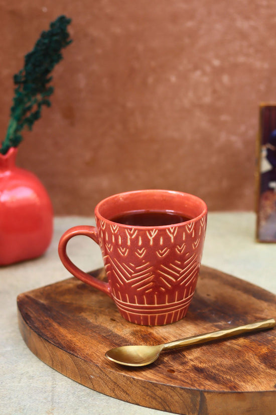 Rust Carved Mug handmade in India