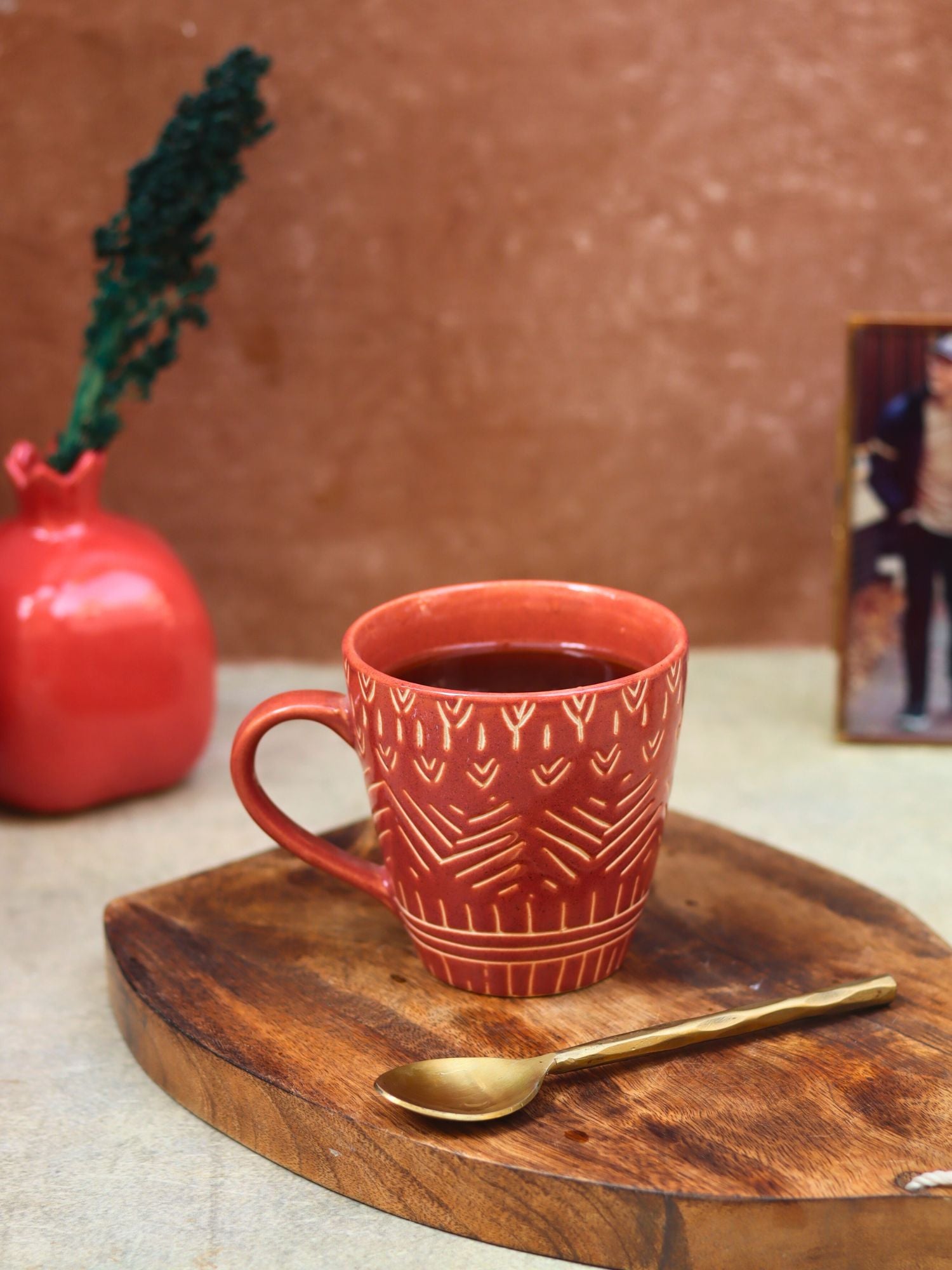 Rust Carved Mug handmade in India