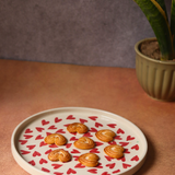 Red hearts handmade ceramic platter with biscuits 