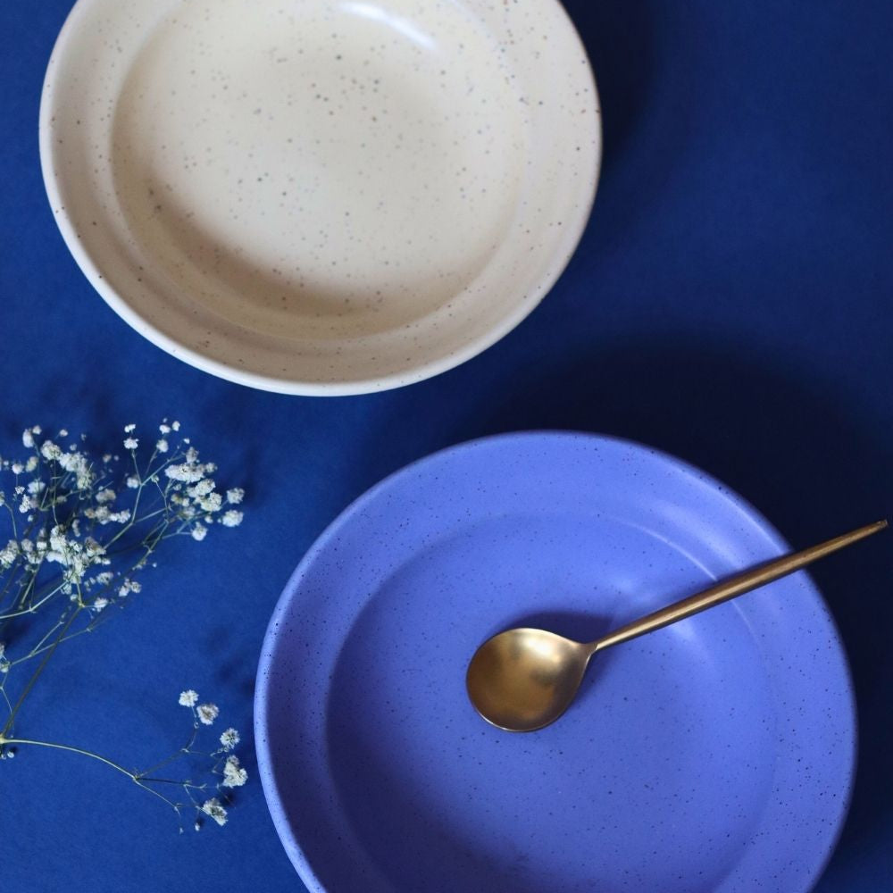 Set of 2 - Ivory & Matte Blue Pasta plate with premium quality material