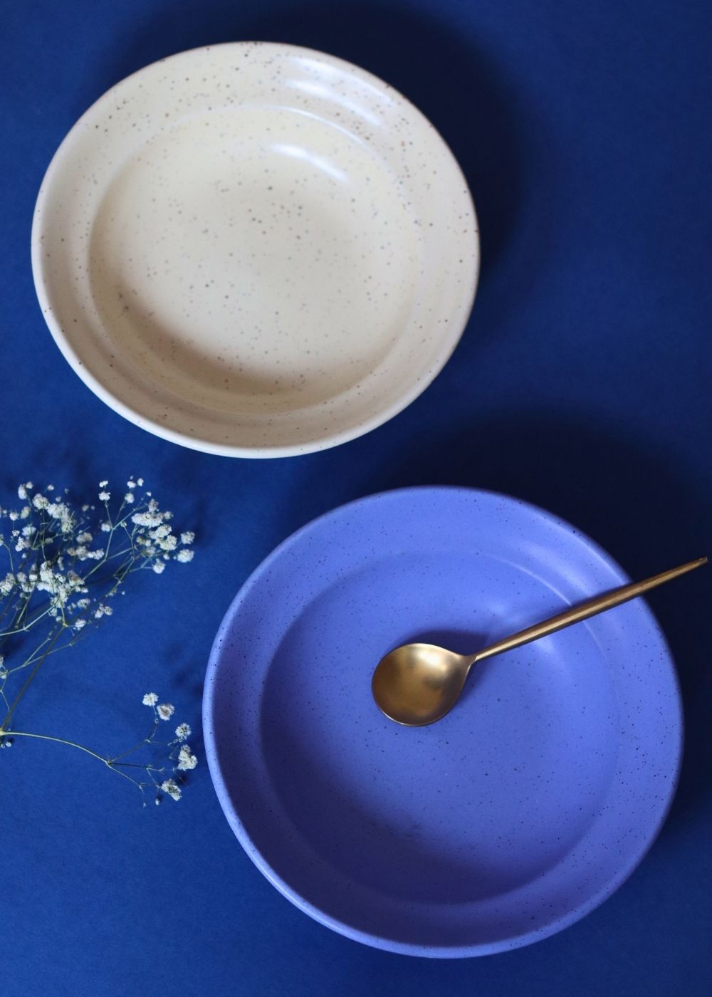 Set of 2 - Ivory & Matte Blue Pasta plate with premium quality material