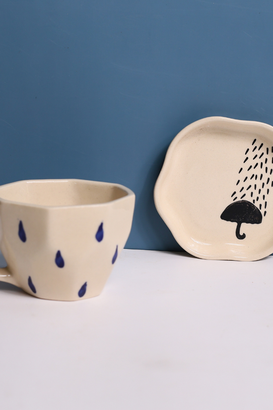 handmade raindrop mug & umbrella dessert plate 
