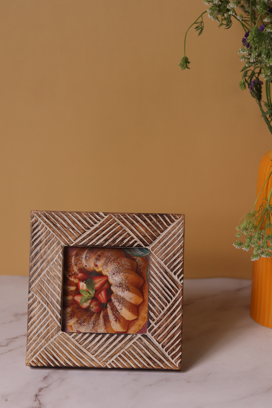 square lines carved frame made by wooden