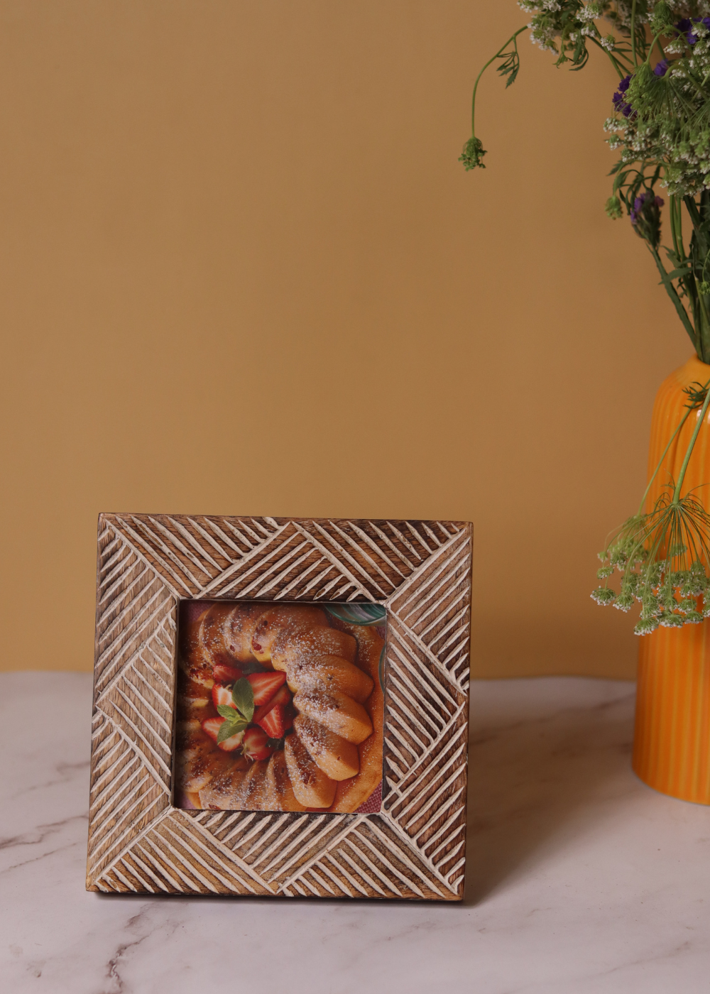 square lines carved frame made by wooden