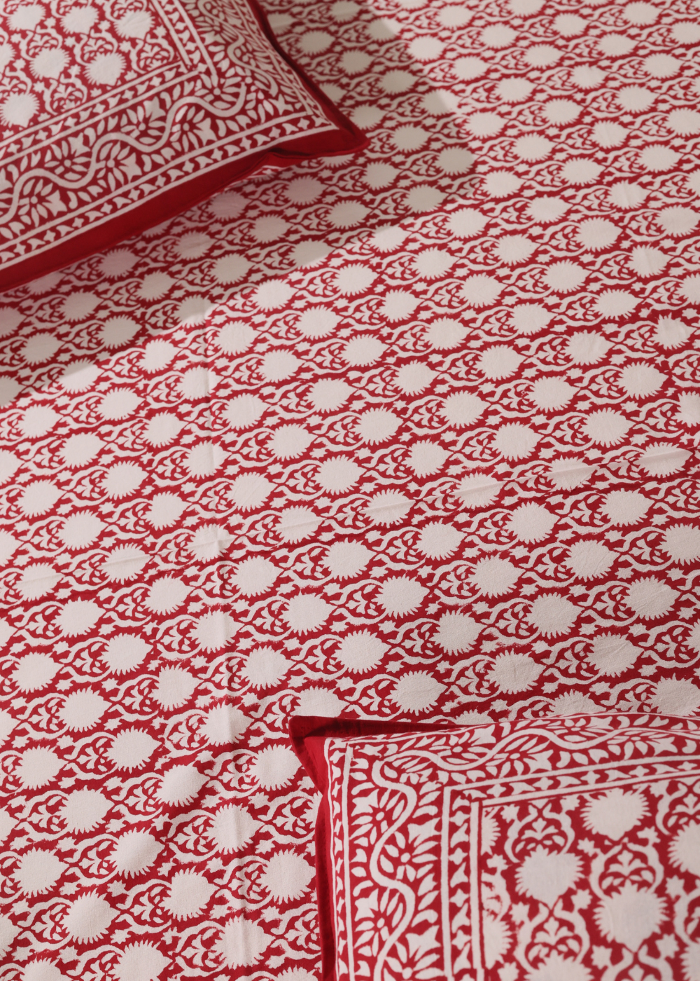 Red ethnic Block Printed Bedsheet