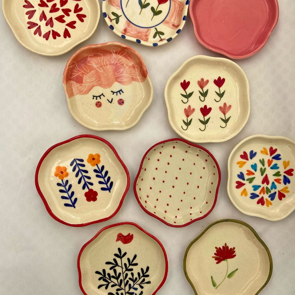 handmade Set of 10 Floral Heart Handmade Dessert plate (for the price of 7)