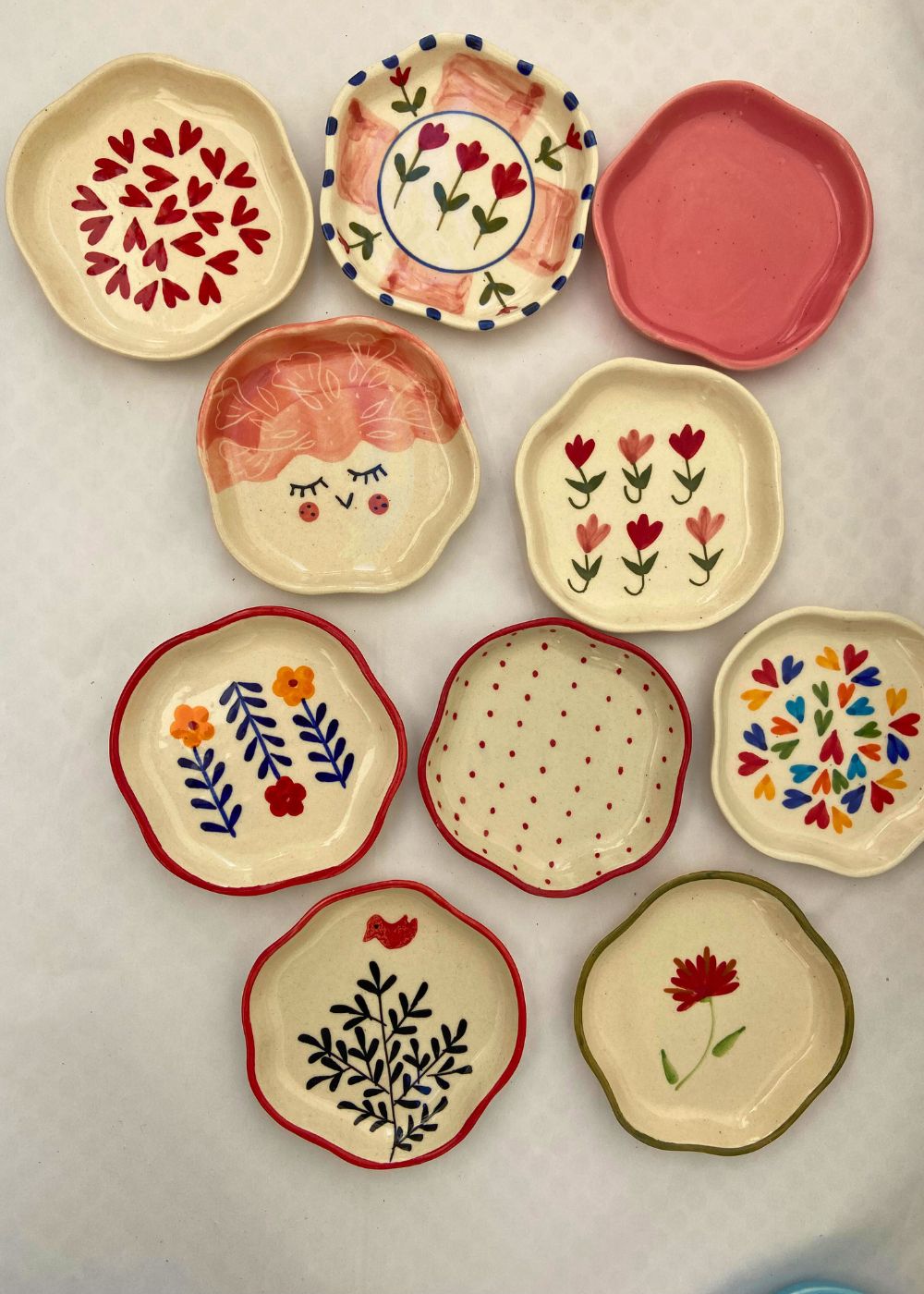 handmade Set of 10 Floral Heart Handmade Dessert plate (for the price of 7)