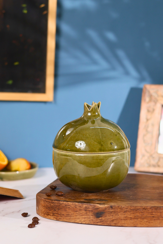 handmade olive green anar jar made by pure ceramic 