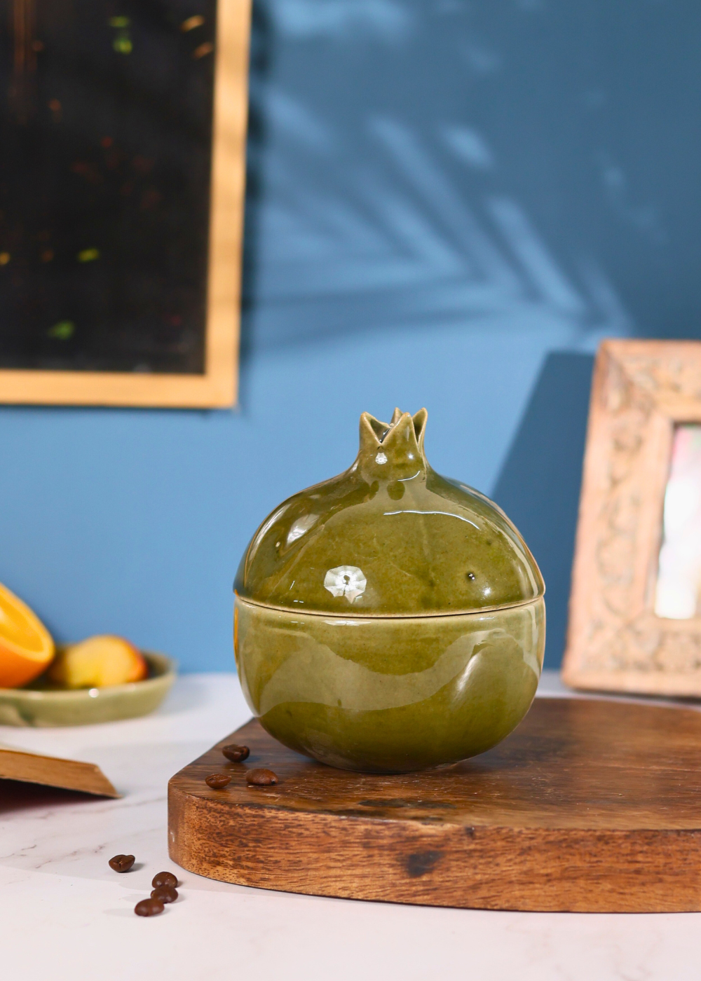 handmade olive green anar jar made by pure ceramic 