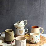 handmade Set of 6 White & Beige Mugs (for the price of 5)