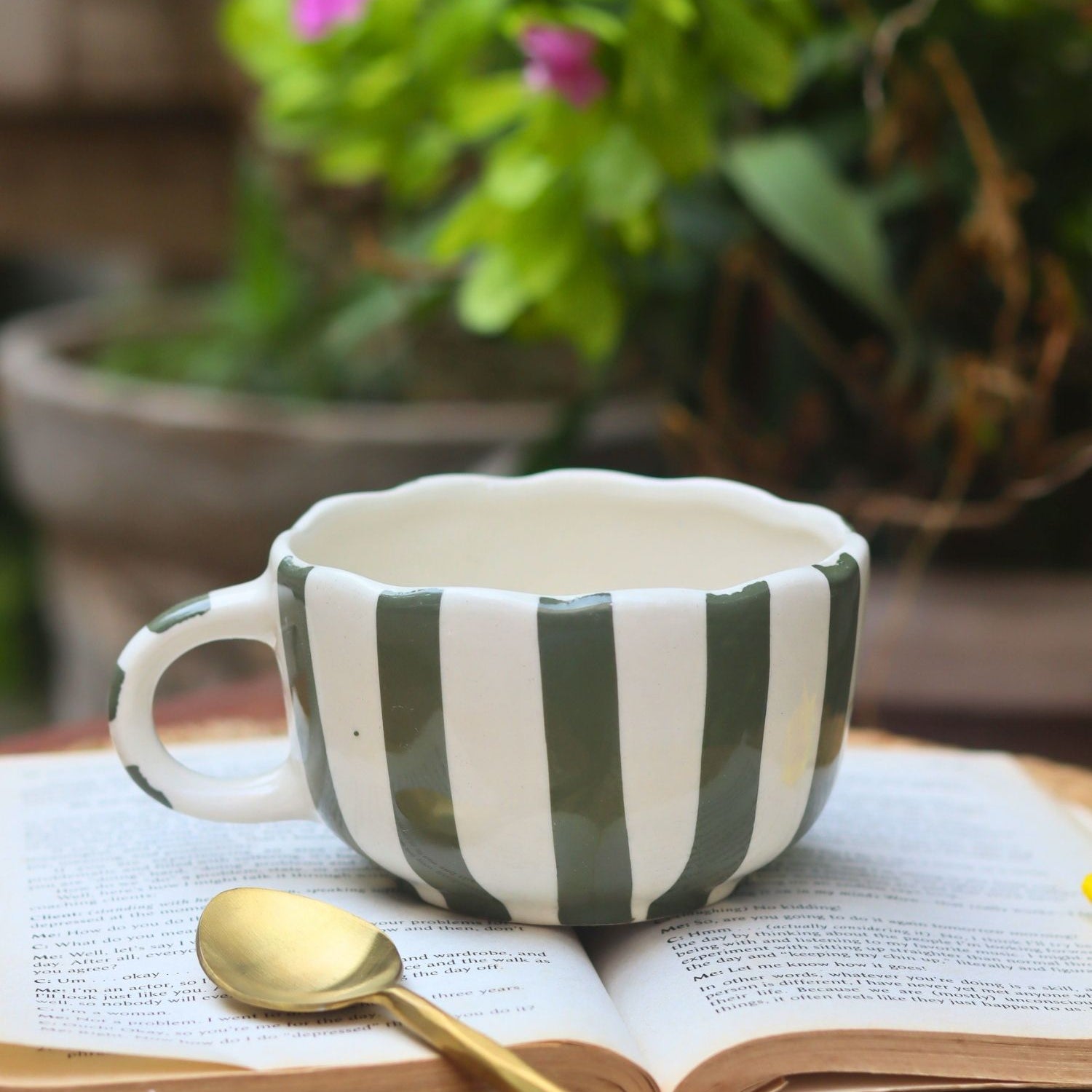Green Striped Mug made by ceramic