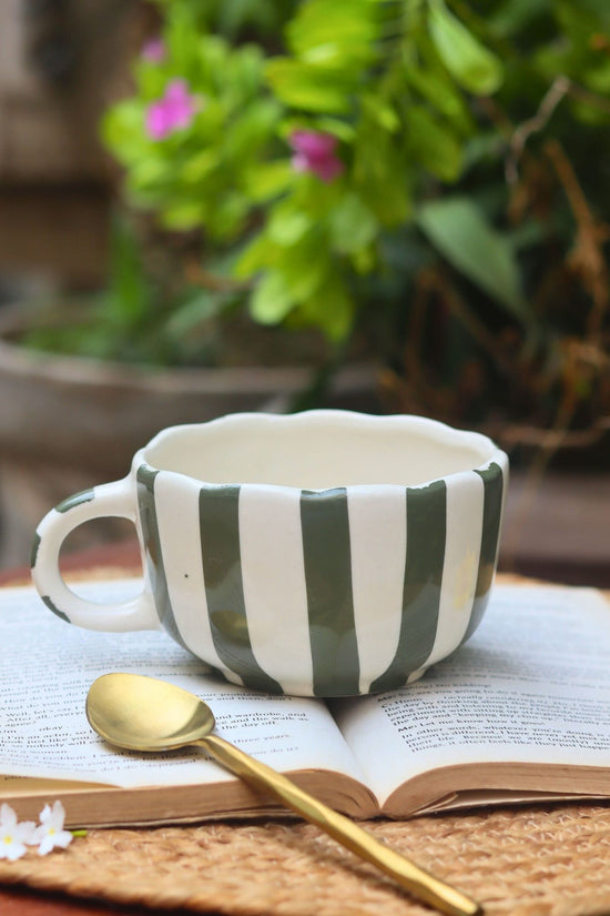 Green Striped Mug made by ceramic