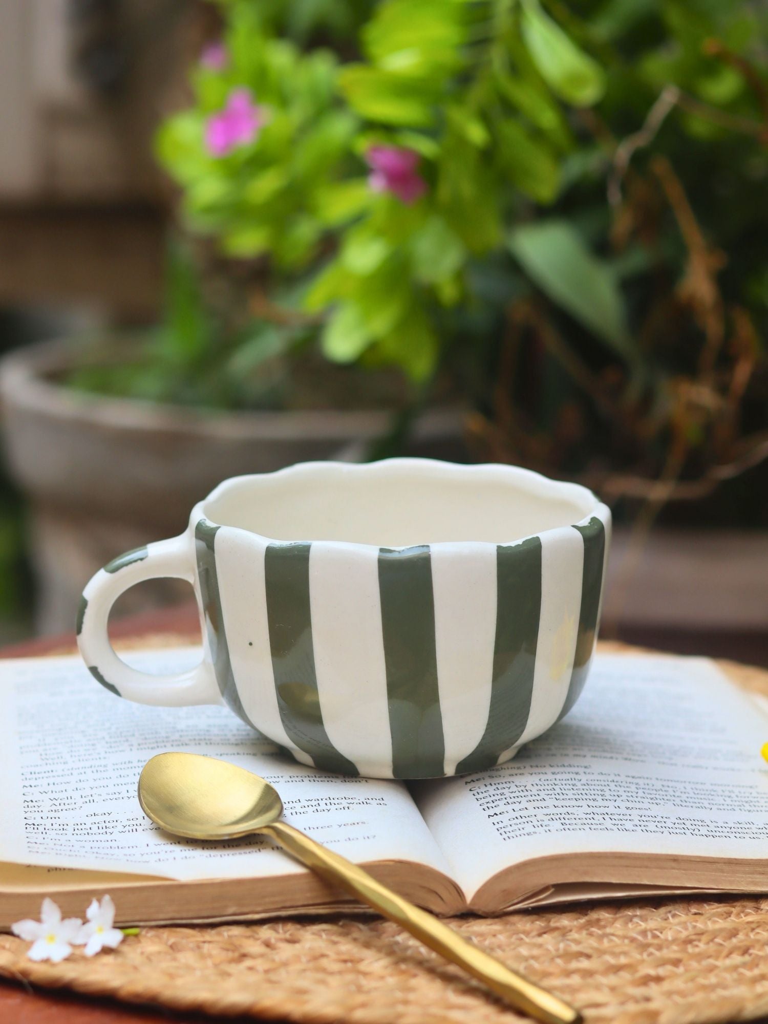 Green Striped Mug made by ceramic