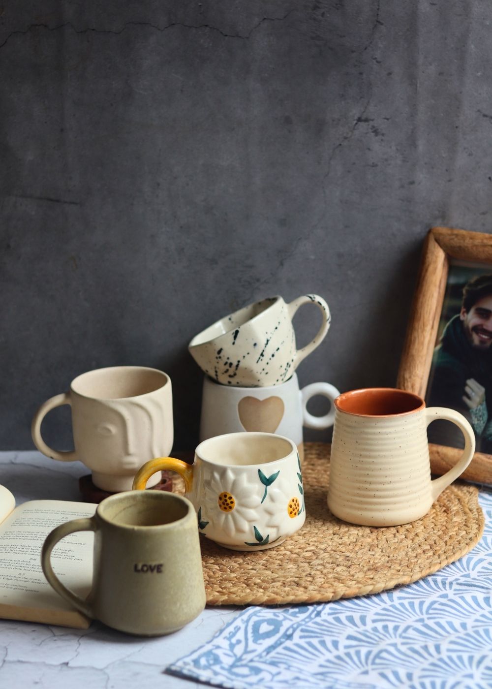 Set of 6 White & Beige Mugs (for the price of 5) made by ceramic