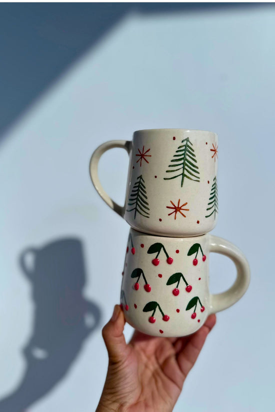 handmade Set of 2 - The Xmas & Cherry Embossed Mug Combo made by ceramic