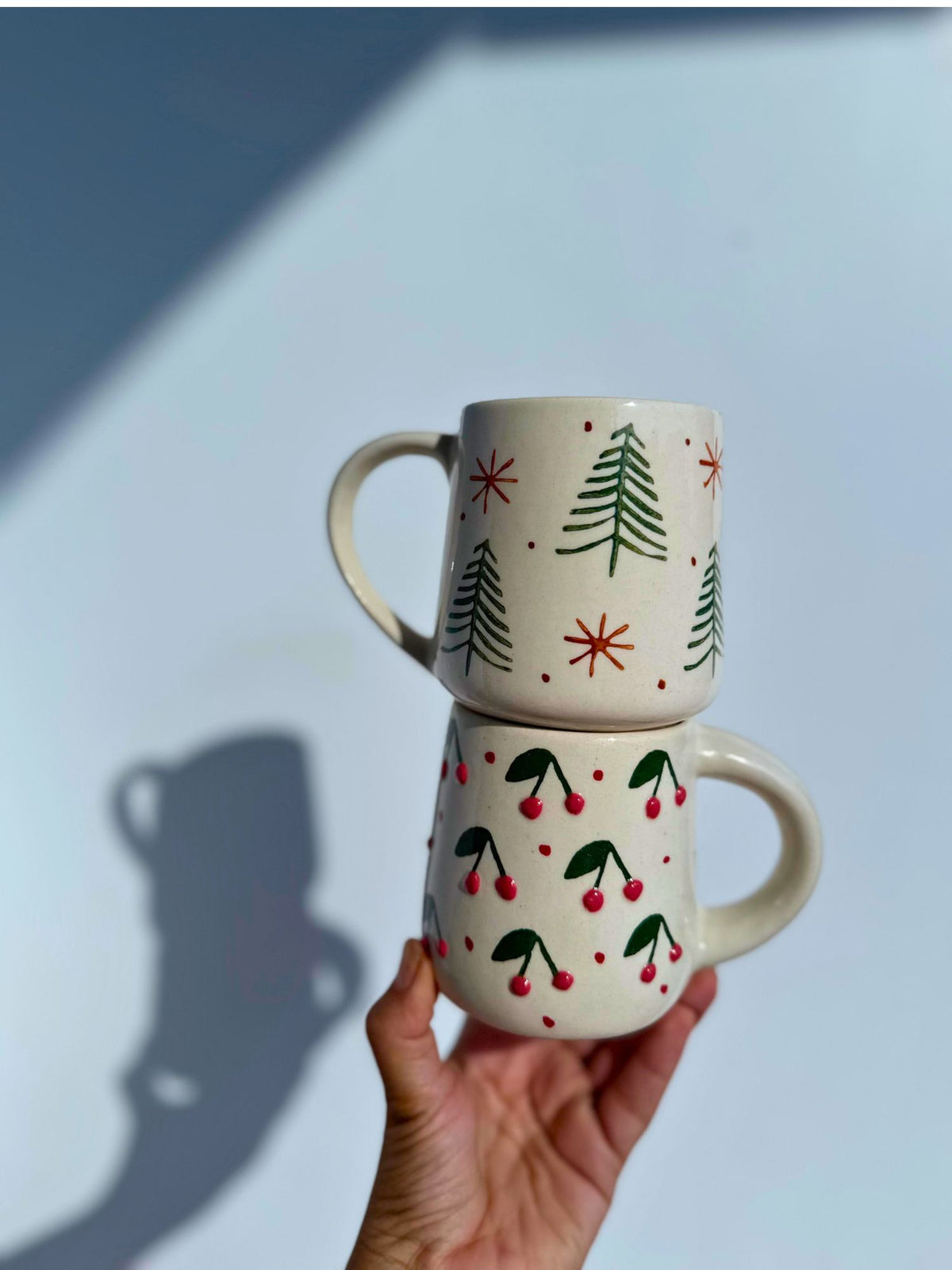 handmade Set of 2 - The Xmas & Cherry Embossed Mug Combo made by ceramic