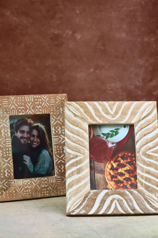 Set of 2 - Waves Carved & Aesthetic Carved Wooden Frame Combo