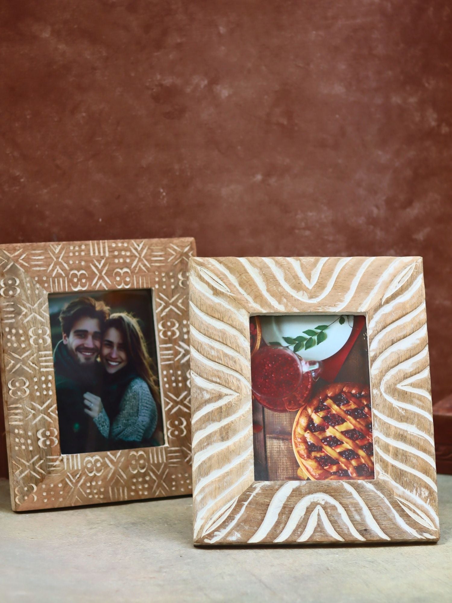 Set of 2 - Waves Carved & Aesthetic Carved Wooden Frame Combo