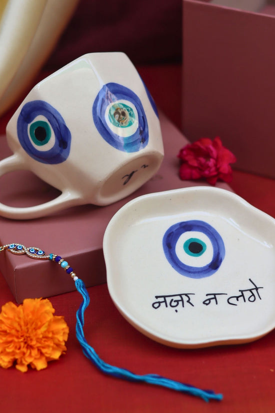 Evil Eye Mug & Evil Eye Dessert Plate Rakhi Gift Box made with premium quality material