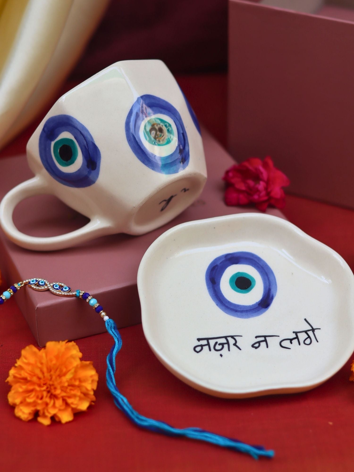 Evil Eye Mug & Evil Eye Dessert Plate Rakhi Gift Box made with premium quality material