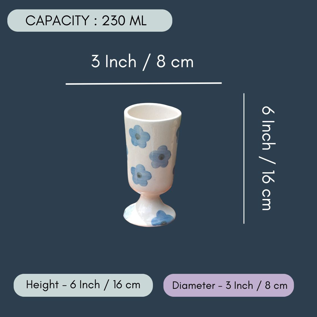 Blue Floral Wine Glass