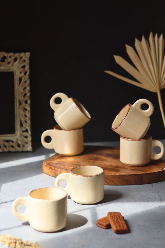 Cream Tea Cups - Set of 6 handmade in India